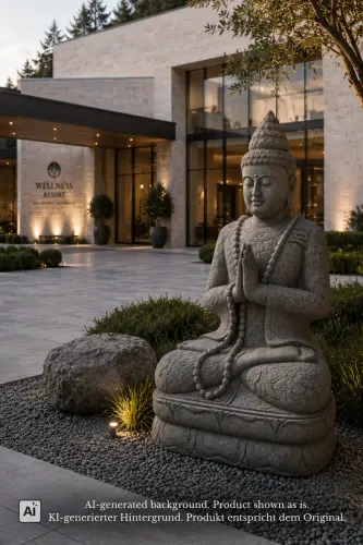 Product image of the product “Seated Buddha in Namaste Pose with Floral Pattern Robe, 150 cm Height, Natural Stone ”